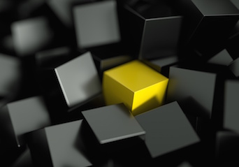 Image of yellow box in a jumble of gray boxes