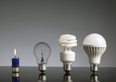 Image of a candle evolving into an LED bulb