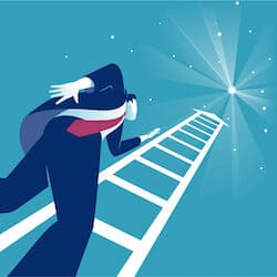 Image of a man looking up a ladder to a shining star