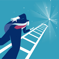 coaching Image of a man looking up a ladder to a shining star