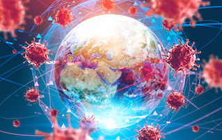 Image of coronaviruses surrounding the earth