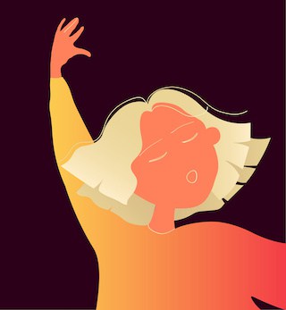 Image of a color drawing of a girl singing with one hand above her head