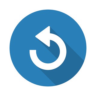 Image of Flat white Undo web icon with long drop shadow on blue circle