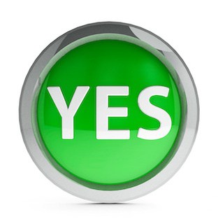 Image of "yes" 3D web button in white capital letters on green with a white background