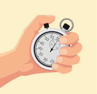 Image of cartoonish drawing of a hand holding a stopwatch