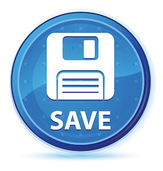 Image of round button with a floppy disk icon on midnight blue with the word SAVE in white lettering beneath