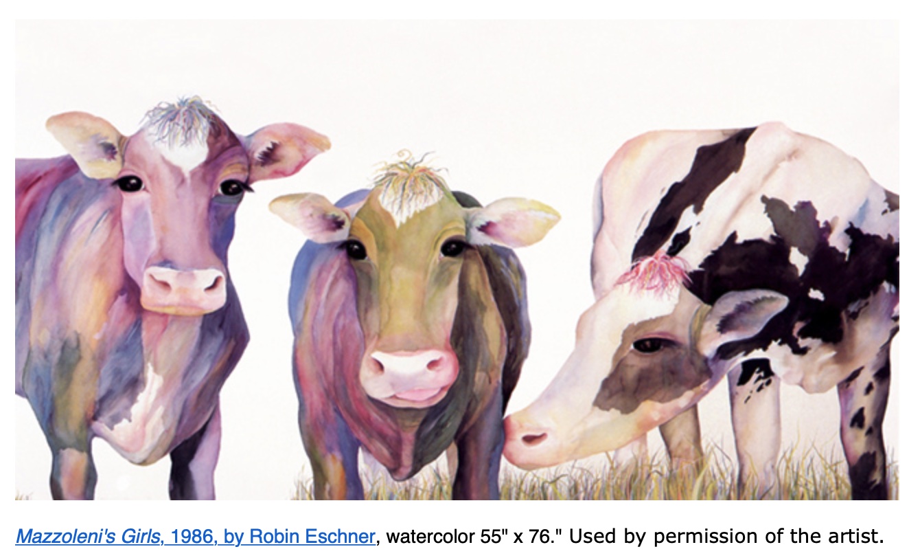 Image of a watercolor painting of three cows